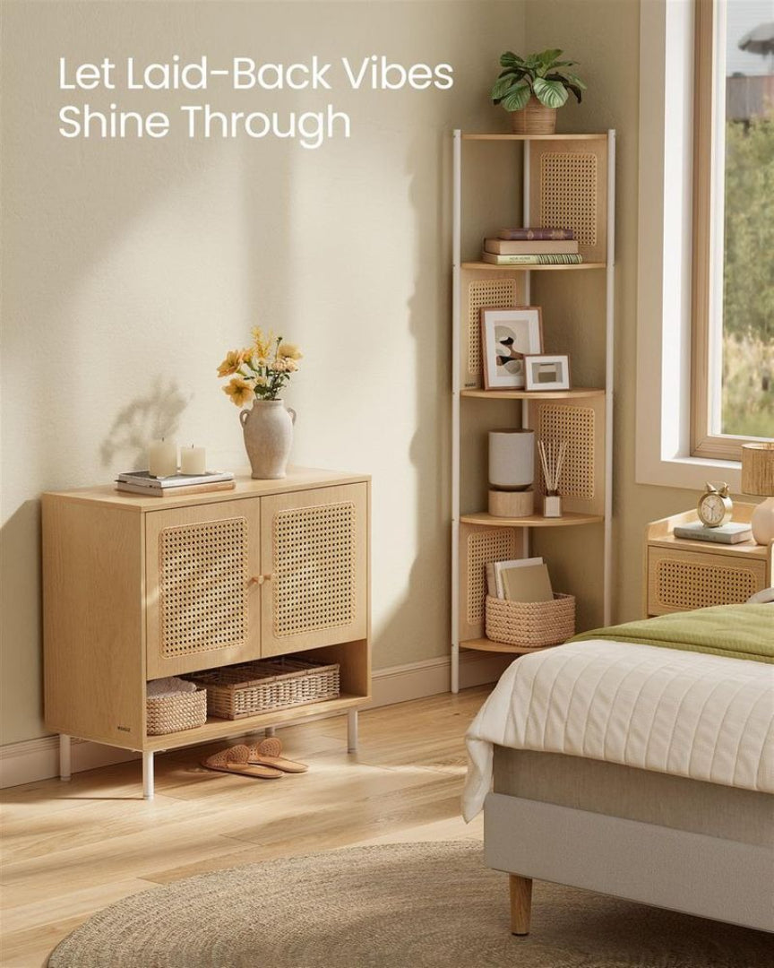 Rattan 3-Tier Shoe Cabinet with Adjustable Shelf, Entryway Storage