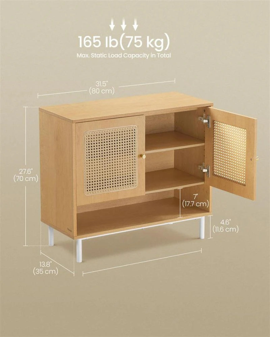 Rattan 3-Tier Shoe Cabinet with Adjustable Shelf, Entryway Storage