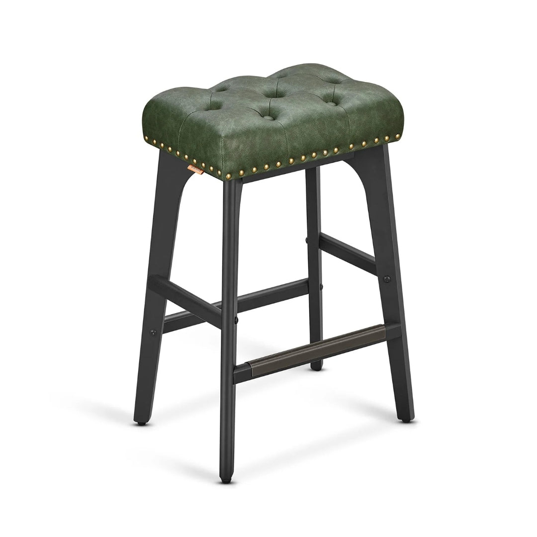 Counter Height Bar Stools Set of 2 with Tufted Upholstered Seats and Footrests