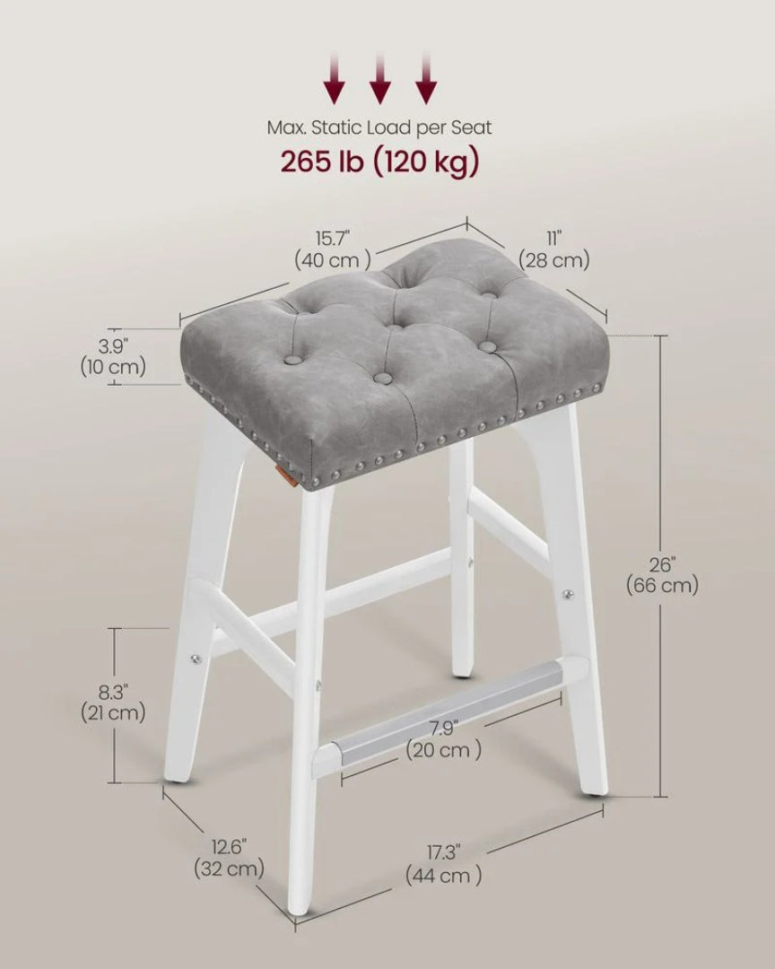 Counter Height Bar Stools Set of 2 with Tufted Upholstered Seats and Footrests