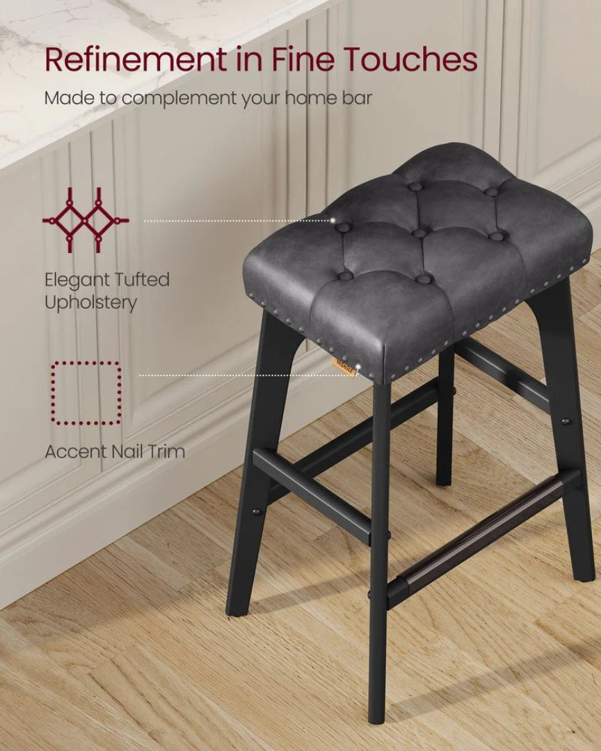 Counter Height Bar Stools Set of 2 with Tufted Upholstered Seats and Footrests