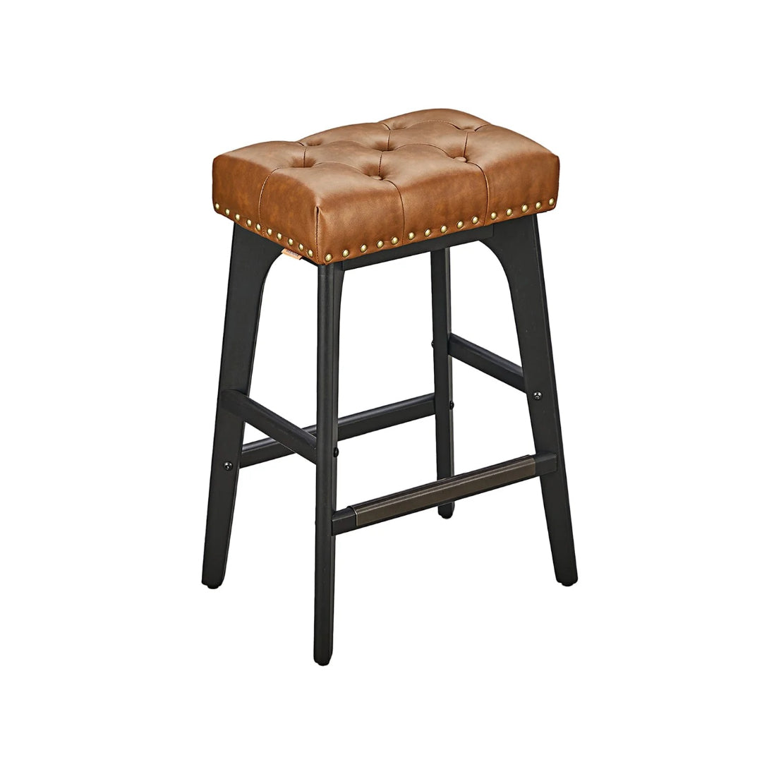 Counter Height Bar Stools Set of 2 with Tufted Upholstered Seats and Footrests