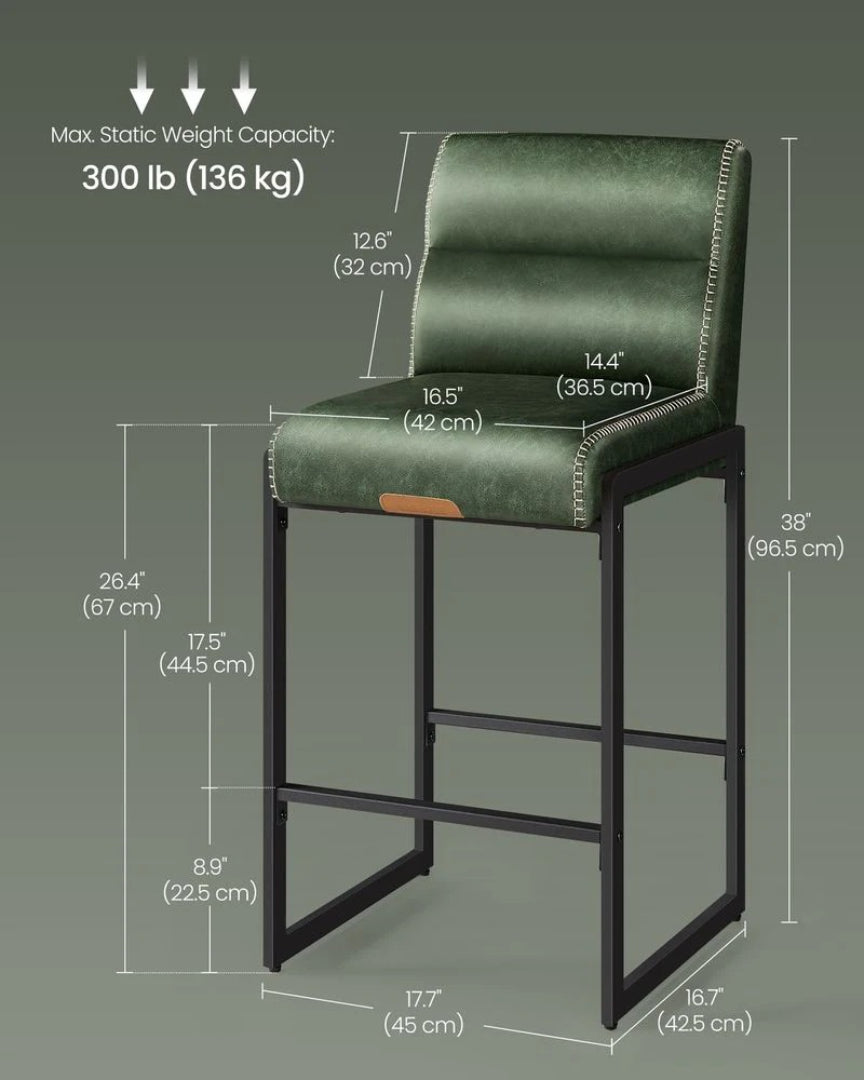 Counter Height Bar Stools Set of 2 with Back and Upholstered Seats