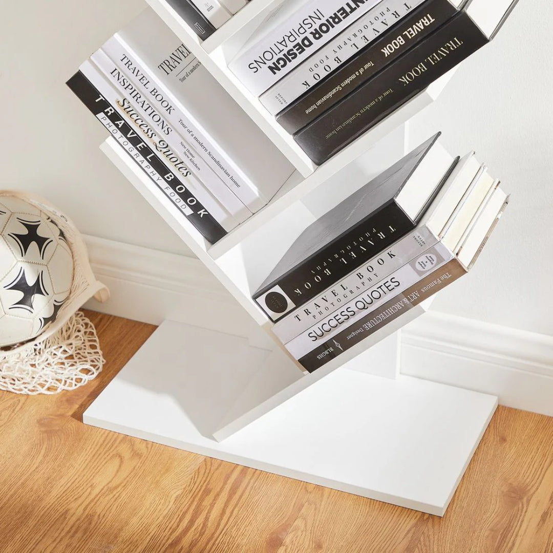 9 Tier Tree Bookshelf Space Saving Bookcase Storage Shelf