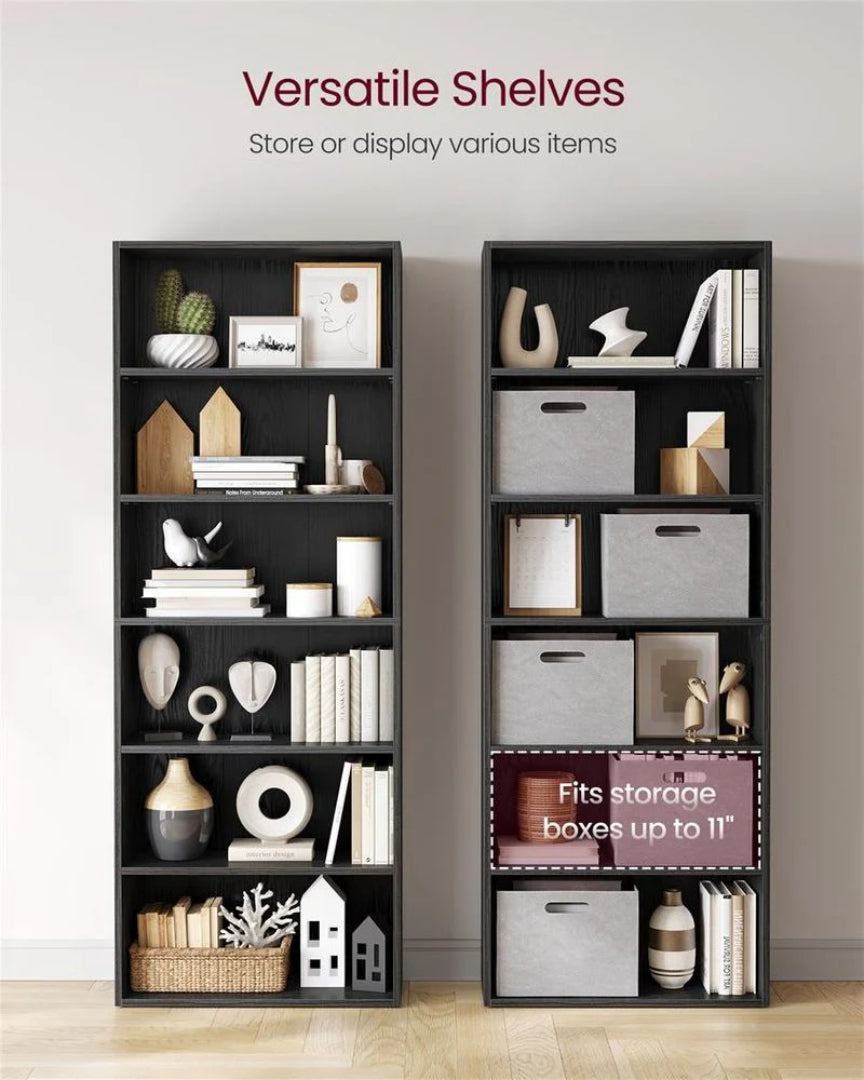 6 Tier Open Bookcase With Adjustable Storage Shelves
