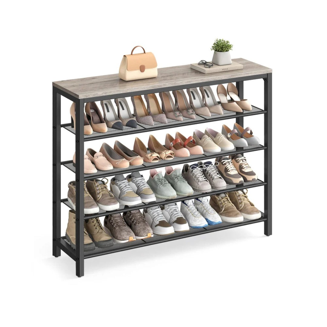 5 Tier Shoe Rack With Mesh Shelves & Storage Top Organizer