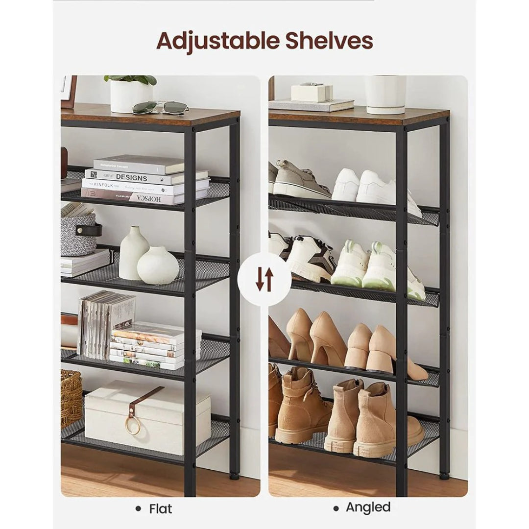 5 Tier Shoe Rack With Storage Shelves & Top Shelf Organizer