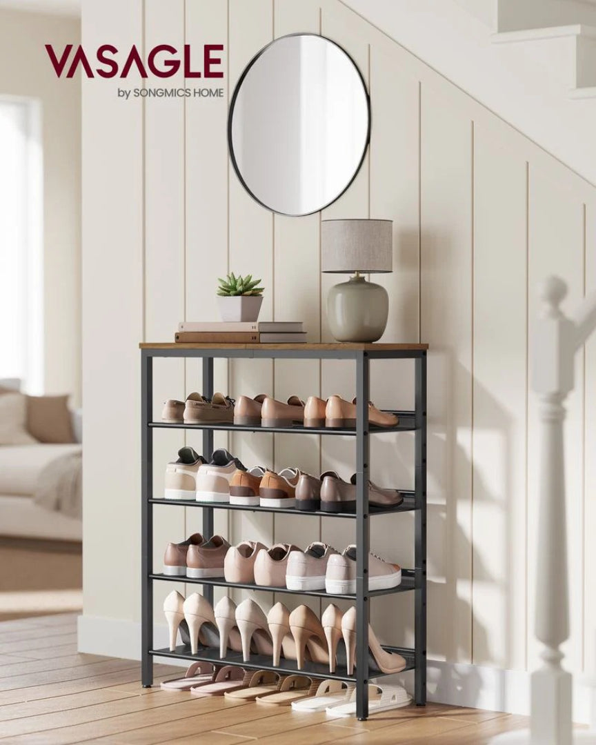 5 Tier Shoe Rack With Storage Shelves & Top Shelf Organizer