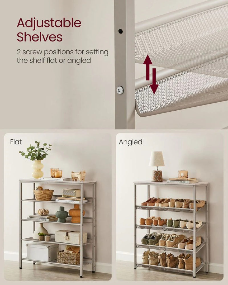 5 Tier Shoe Rack With Storage Shelves & Top Shelf Organizer