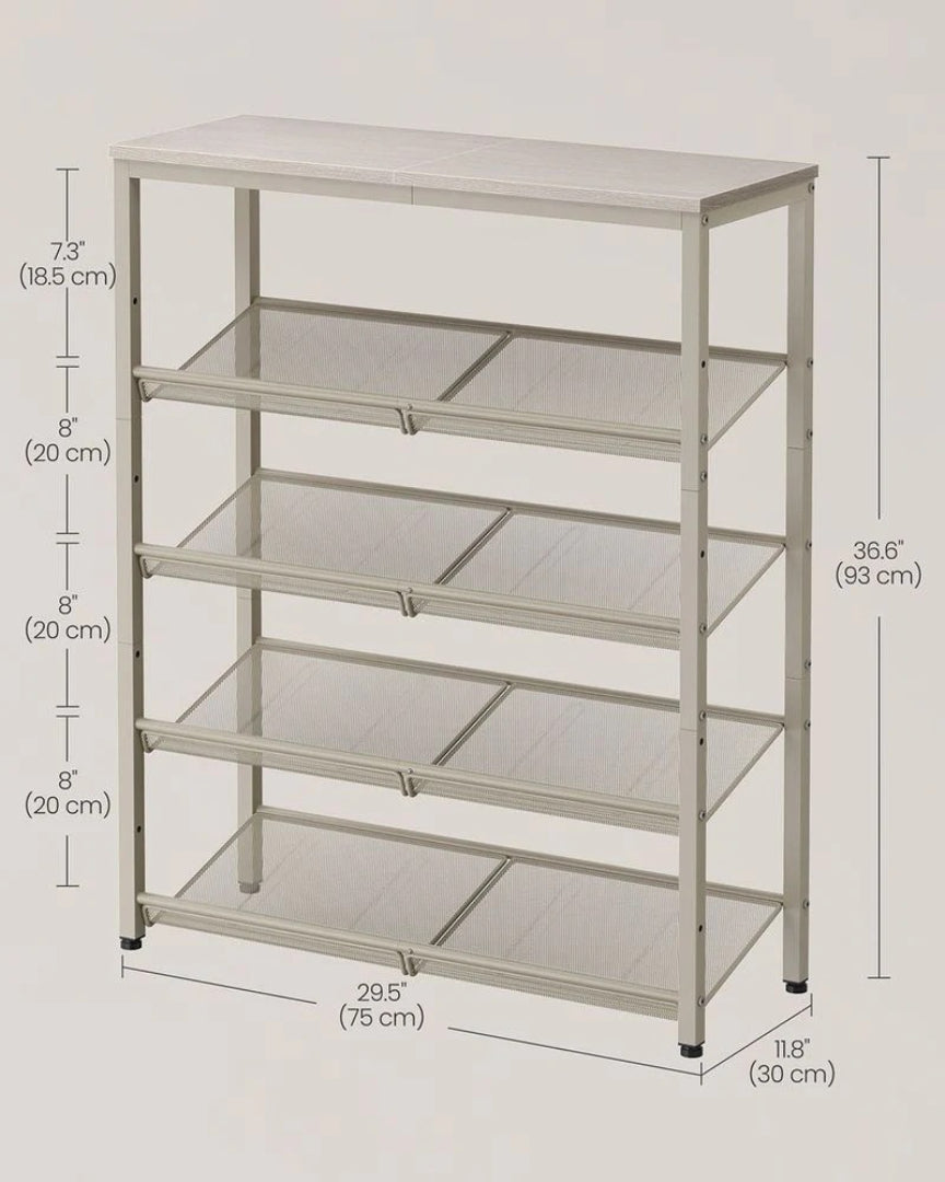 5 Tier Shoe Rack With Storage Shelves & Top Shelf Organizer