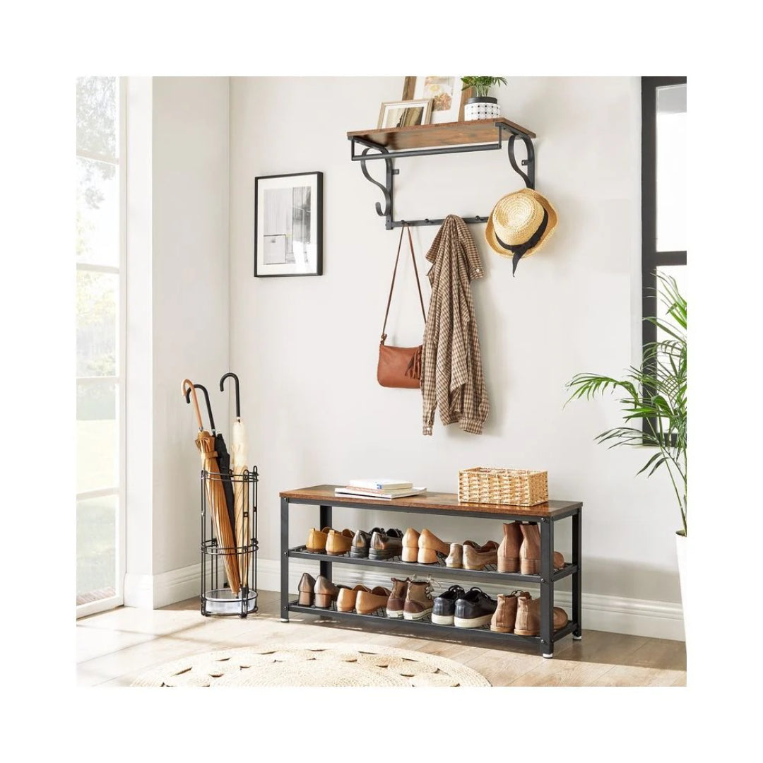3 Tier Shoe Storage Bench With Metal Shelves, 39.4 Inch Unit