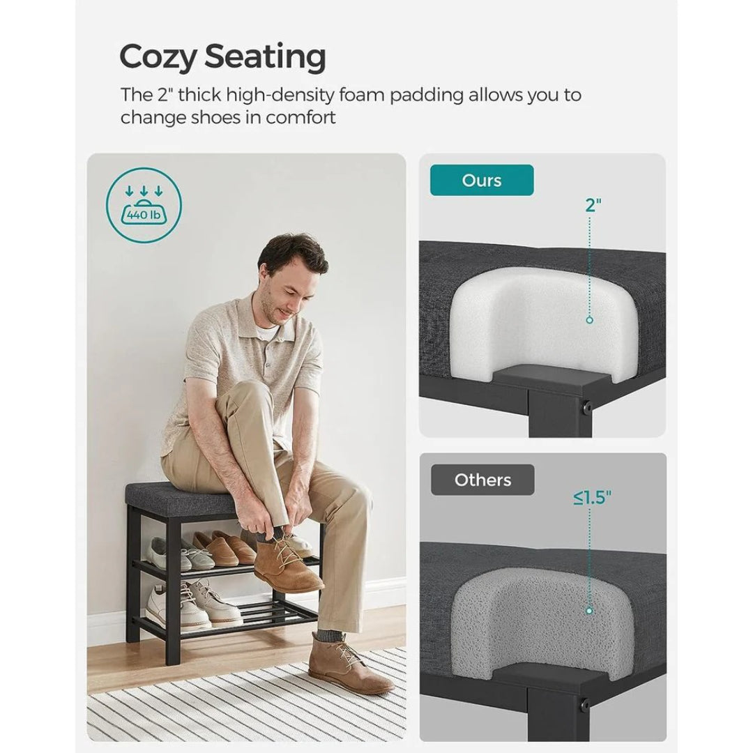 Shoe Bench With Cushion, 23.6/31.9 Inch Storage Bench