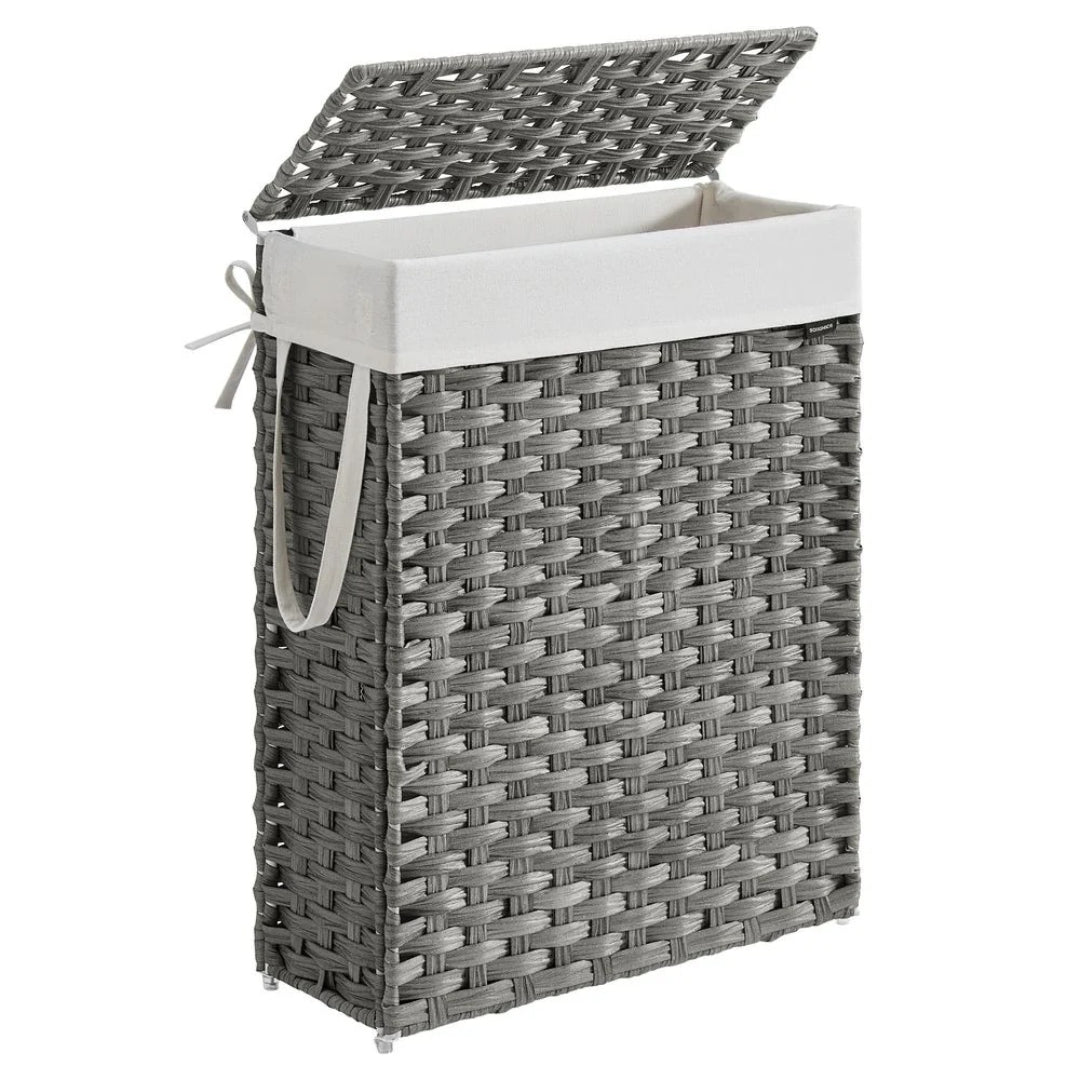 Slim Laundry Hamper With Lid 14.5 Gallon Rattan Basket