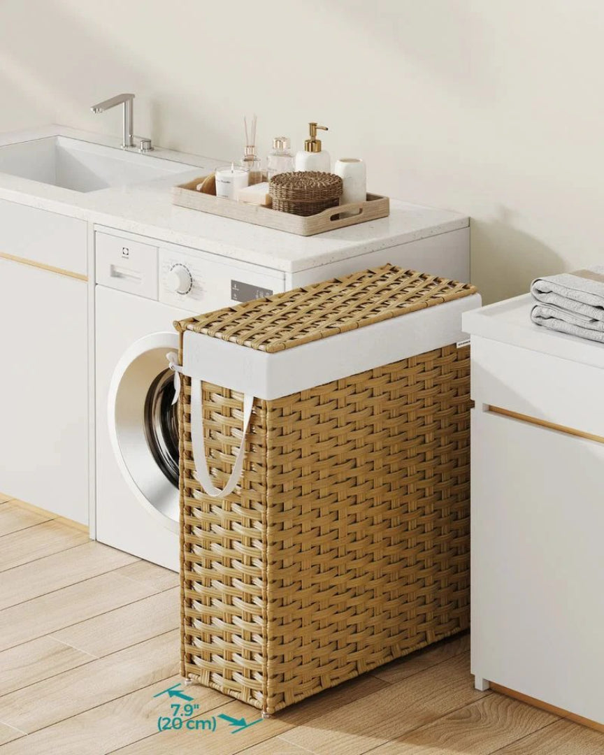 Slim Laundry Hamper With Lid 14.5 Gallon Rattan Basket