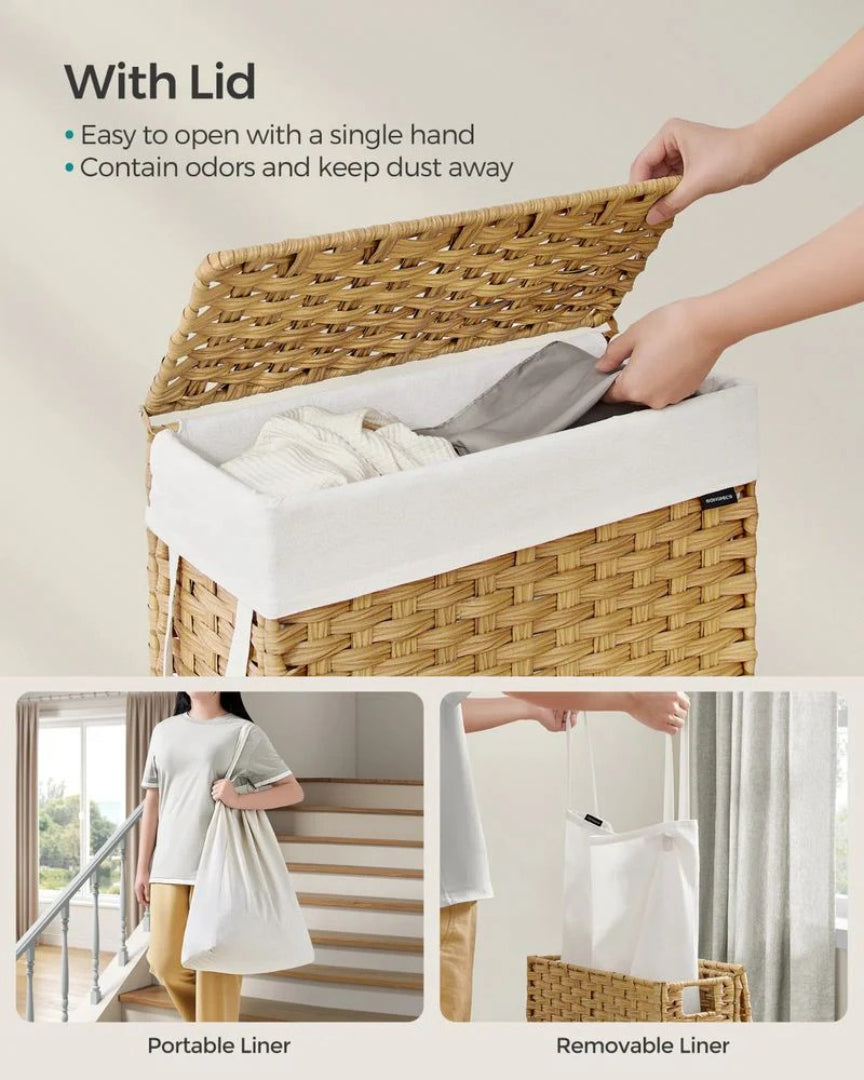 Slim Laundry Hamper With Lid 14.5 Gallon Rattan Basket