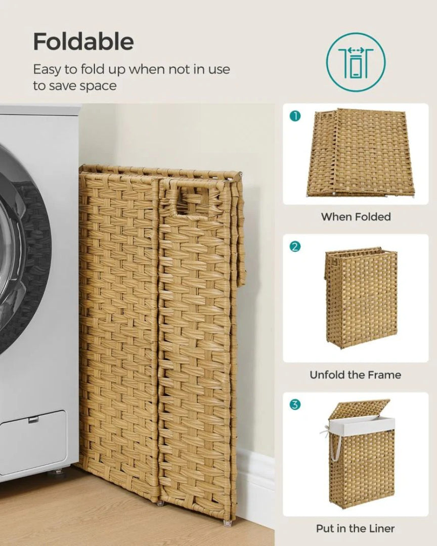 Slim Laundry Hamper With Lid 14.5 Gallon Rattan Basket