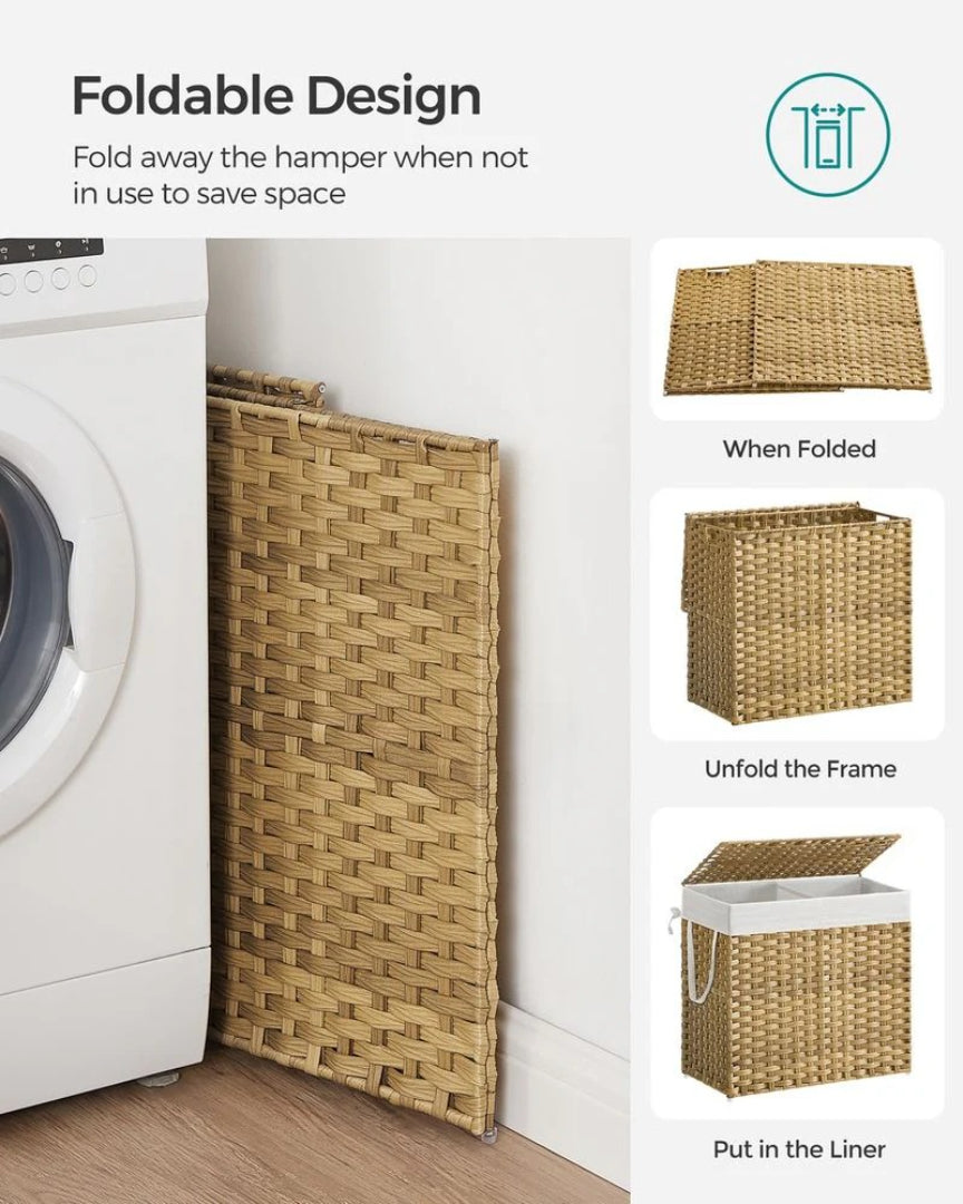 Laundry Hamper With Lid 34 Gallon 2 Section Rattan Basket