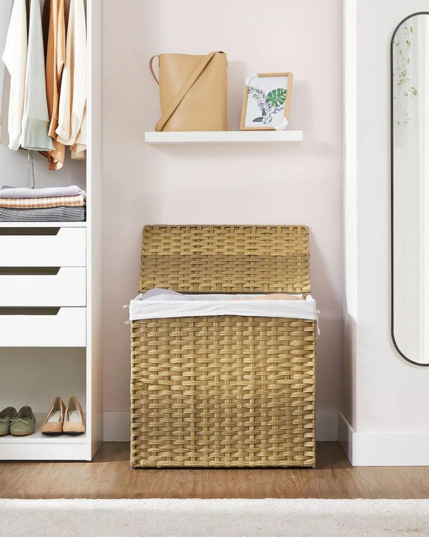 Laundry Hamper With Lid 34 Gallon 2 Section Rattan Basket