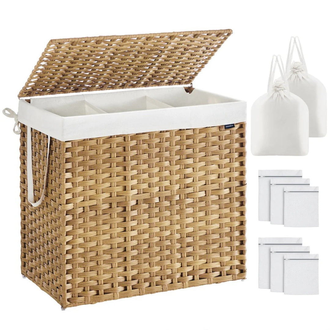 Laundry Hamper With Lid 34 Gallon 2 Section Rattan Basket