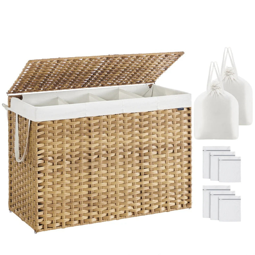 Laundry Hamper With Lid 34 Gallon 2 Section Rattan Basket