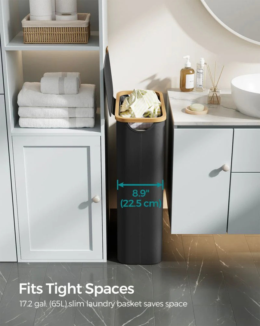 Slim Laundry Hamper With Lid 34.3 Gallon 2 Section Sorter
