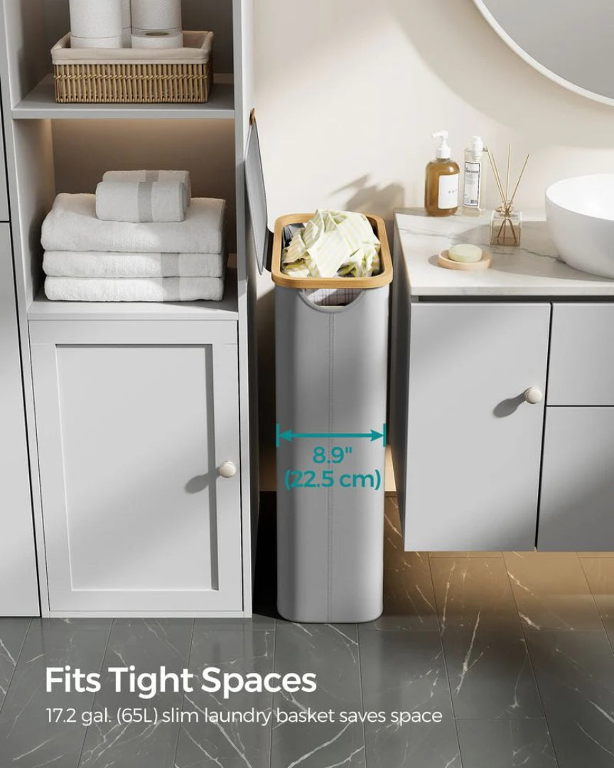 Slim Laundry Hamper With Lid 34.3 Gallon 2 Section Sorter