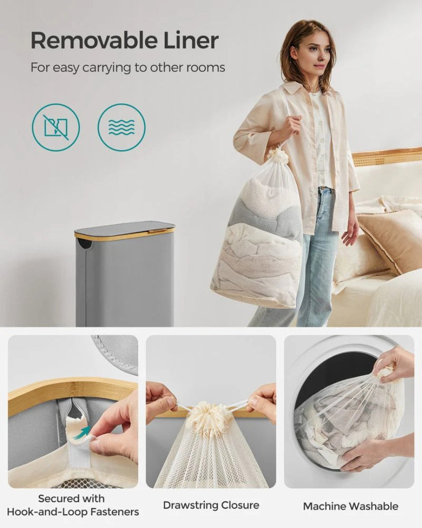 Slim Laundry Hamper With Lid 34.3 Gallon 2 Section Sorter