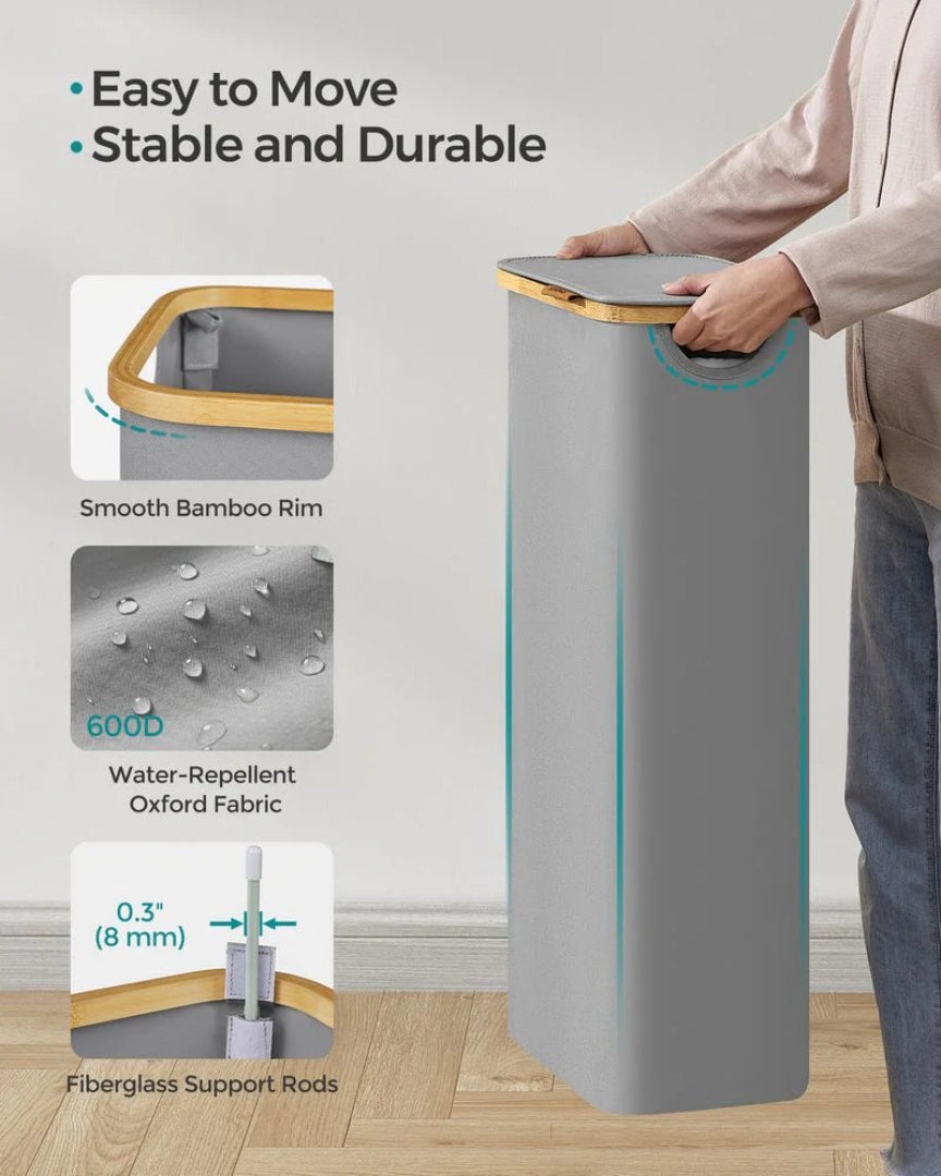 Slim Laundry Hamper With Lid 34.3 Gallon 2 Section Sorter