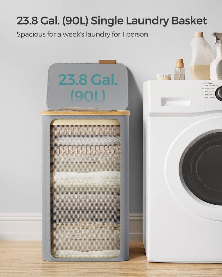Slim Laundry Hamper With Lid 34.3 Gallon 2 Section Sorter