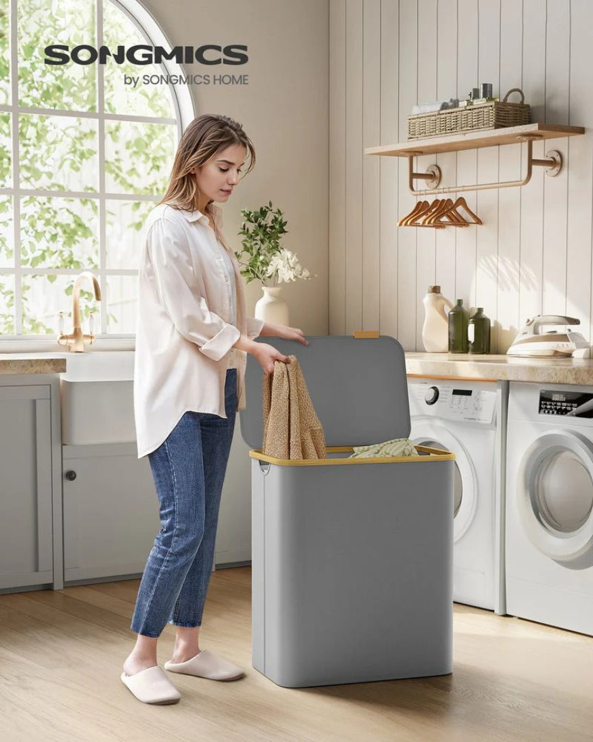 Slim Laundry Hamper With Lid 34.3 Gallon 2 Section Sorter