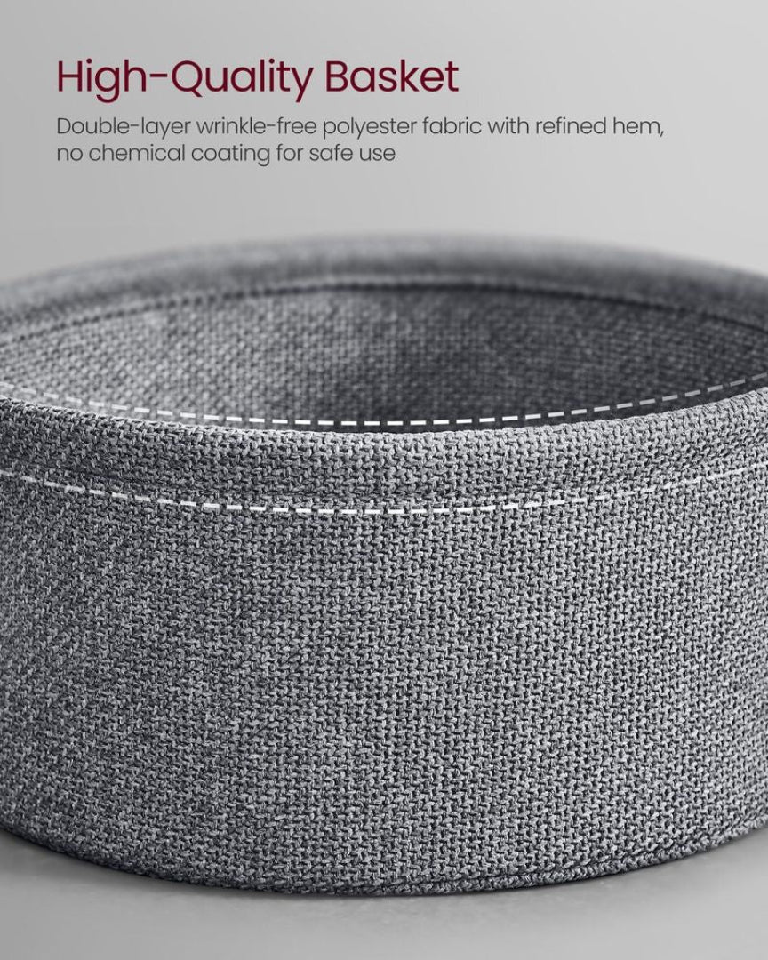 Round Side Table with Charging Station and Fabric Basket Storage