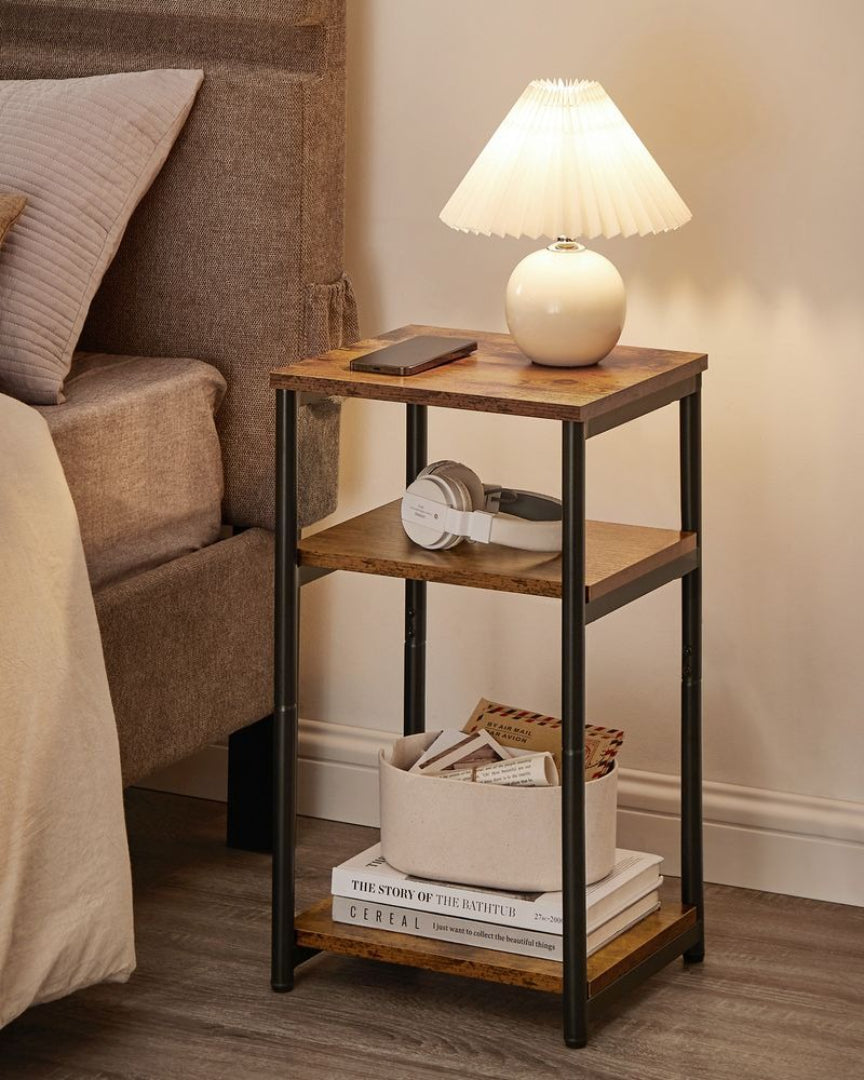 Small 3-Tier End Table with Open Storage, Industrial Side Table