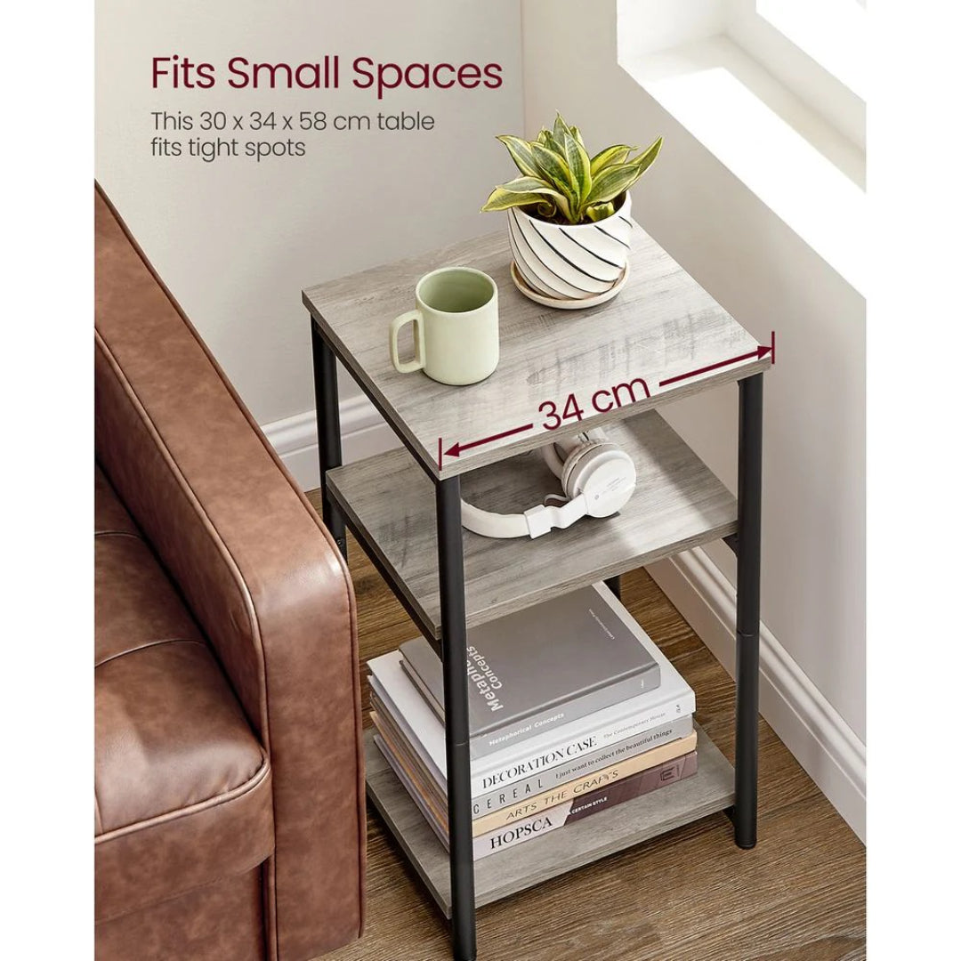Small 3-Tier End Table with Open Storage, Industrial Side Table
