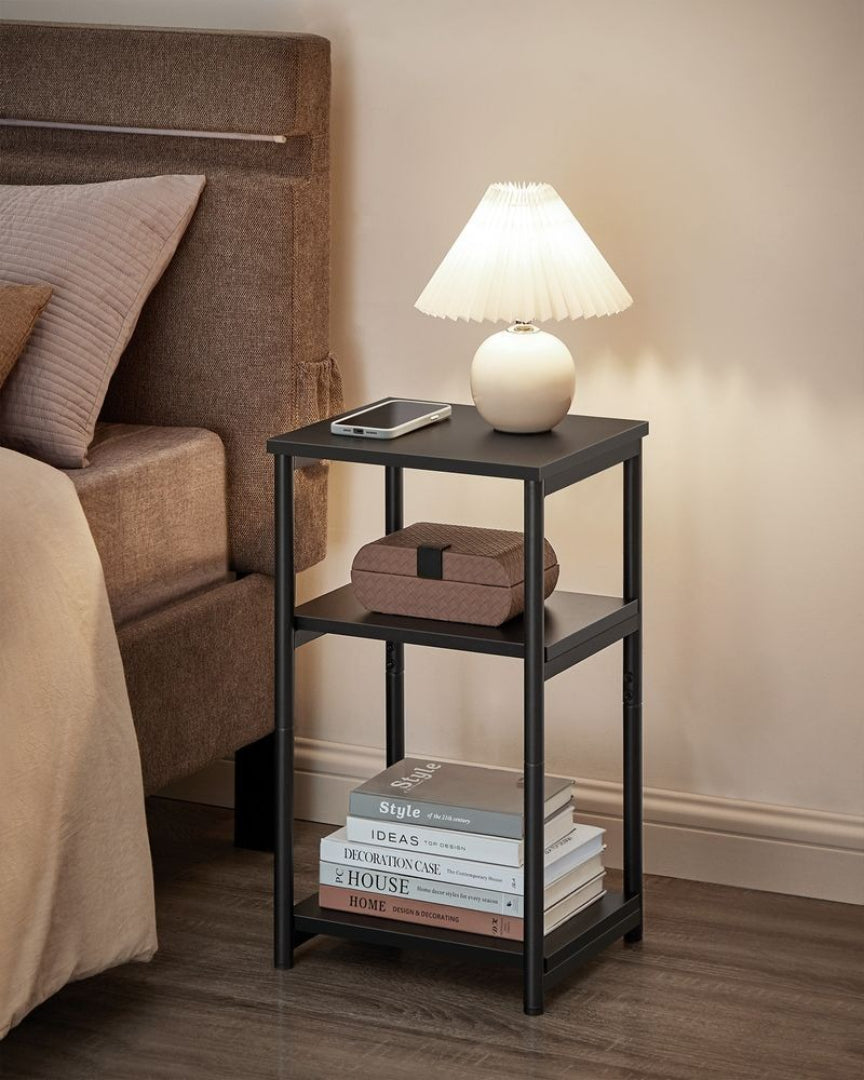 Small 3-Tier End Table with Open Storage, Industrial Side Table