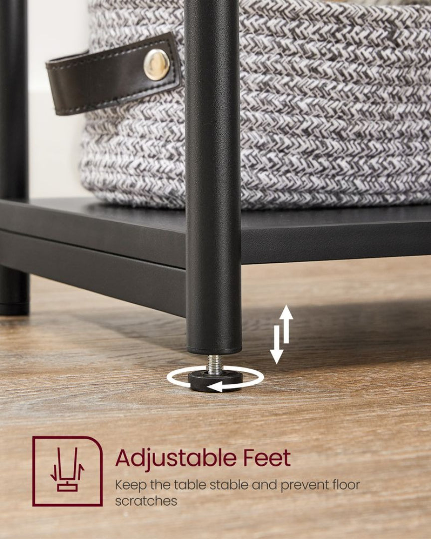 Small 3-Tier End Table with Open Storage, Industrial Side Table