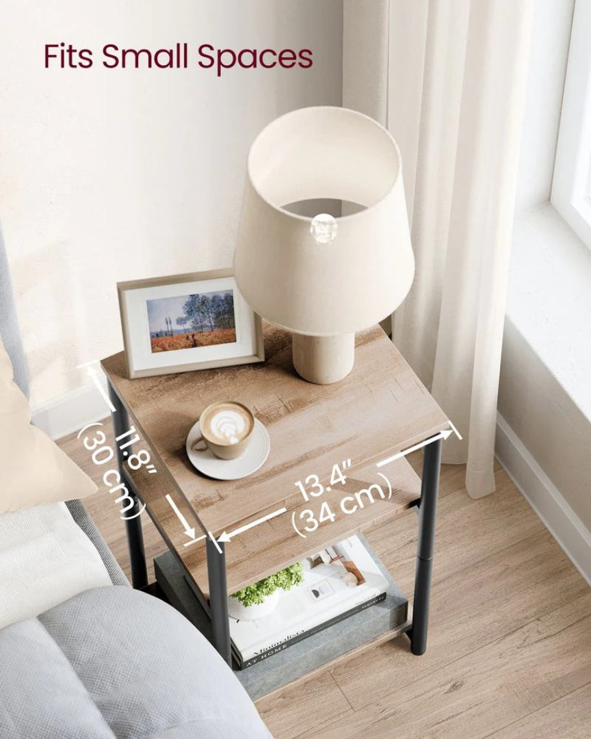 Small 3-Tier End Table with Open Storage, Industrial Side Table