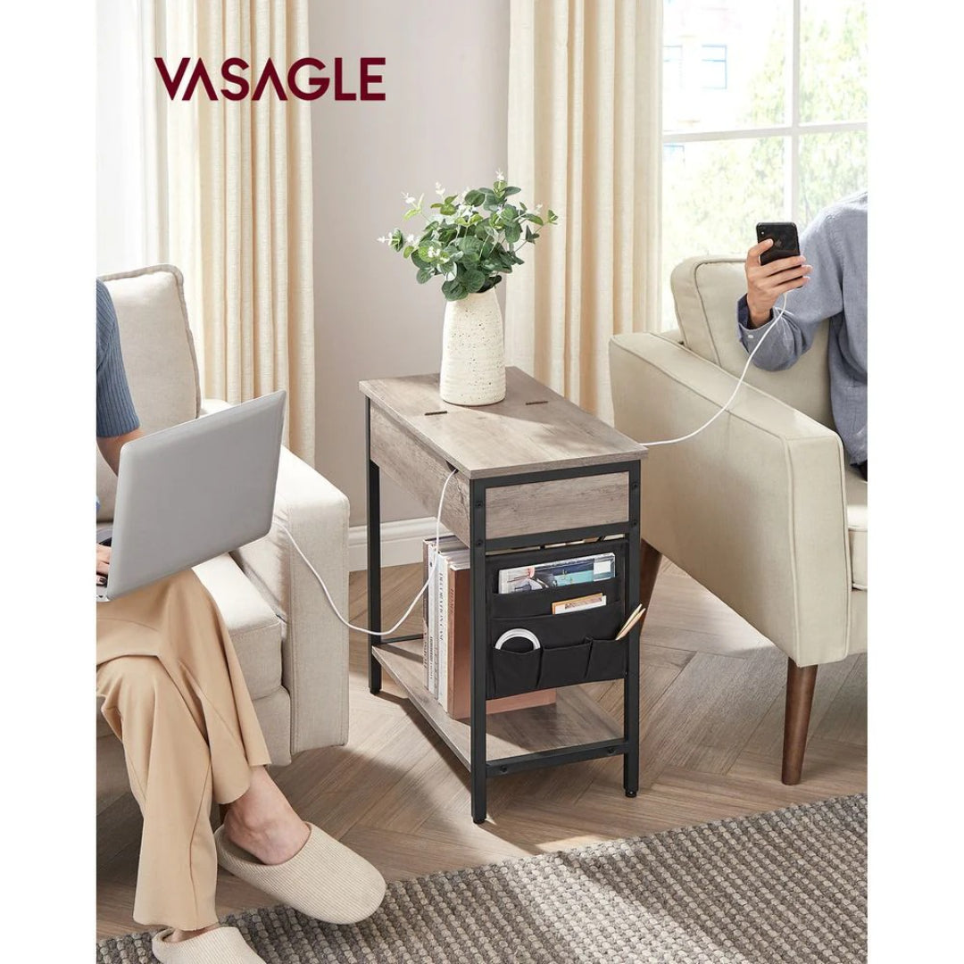 End Table With USB Ports And Power Outlets Storage Shelf