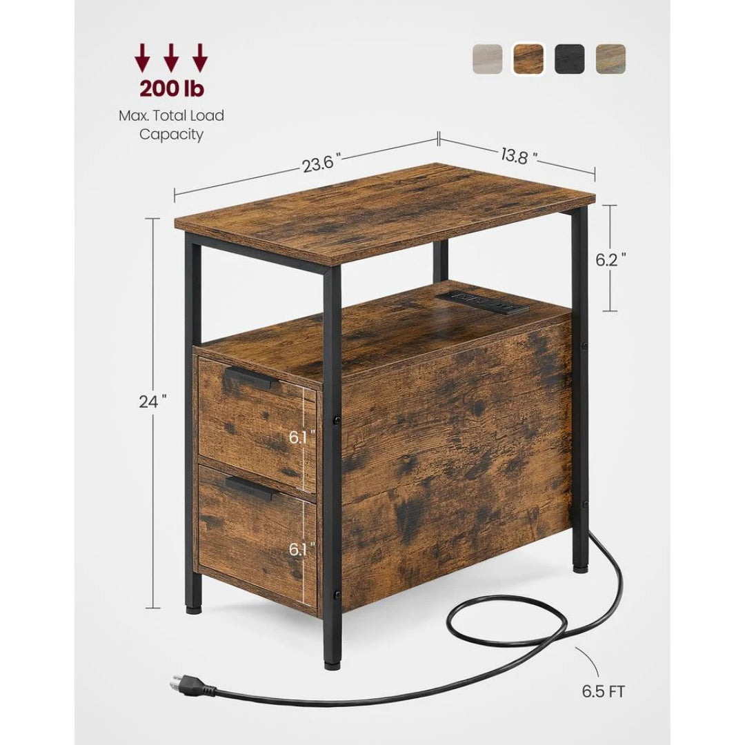 Narrow End Table With Charging Station And 2 Drawers
