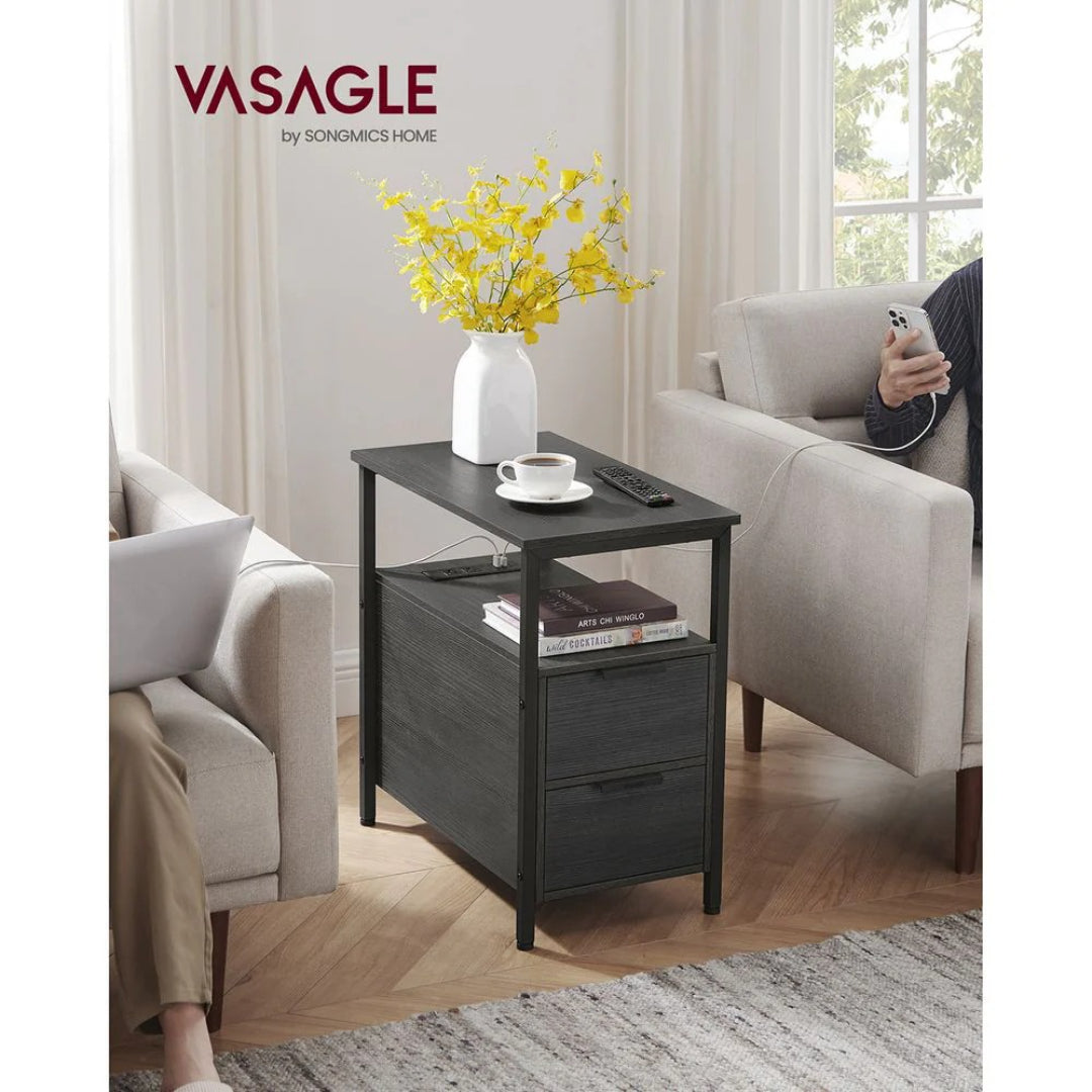 Narrow End Table With Charging Station And 2 Drawers
