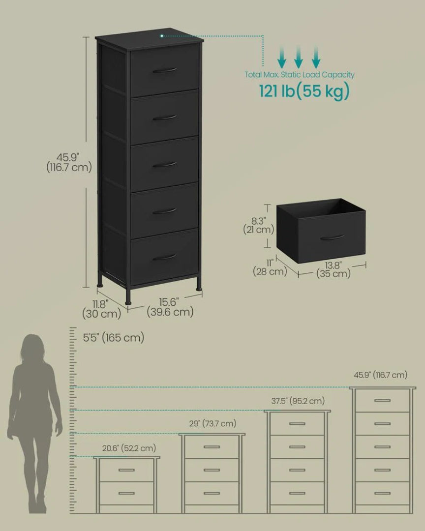 5 Drawer Dresser Storage Organizer With Steel Frame 46 Inch