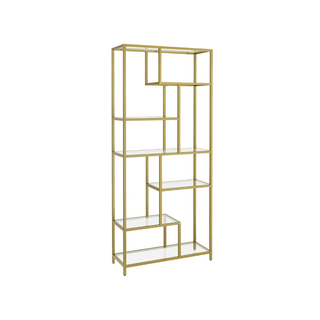 6 Tier Tall Bookshelf With Tempered Glass Shelves