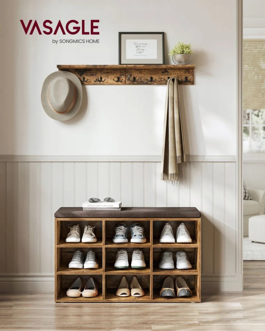 Shoe Storage Bench With Cushion, 9/10/12 Compartments Organizer