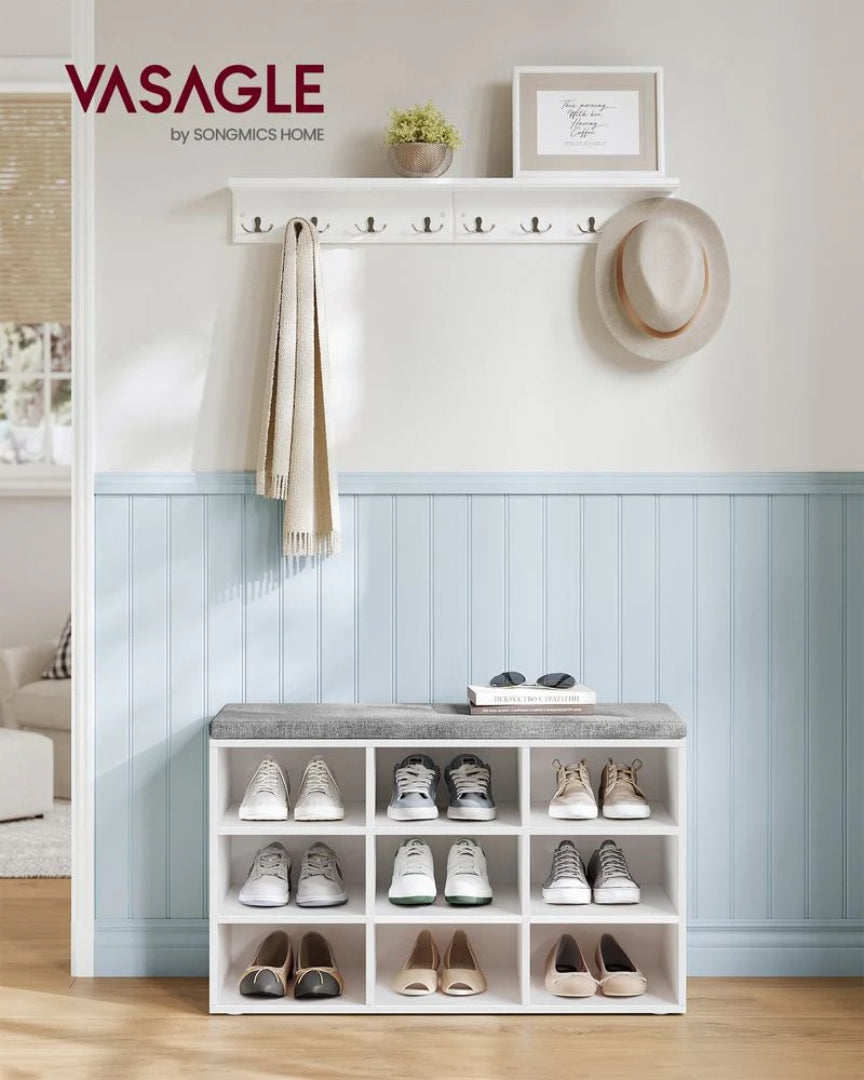 Shoe Storage Bench With Cushion, 9/10/12 Compartments Organizer
