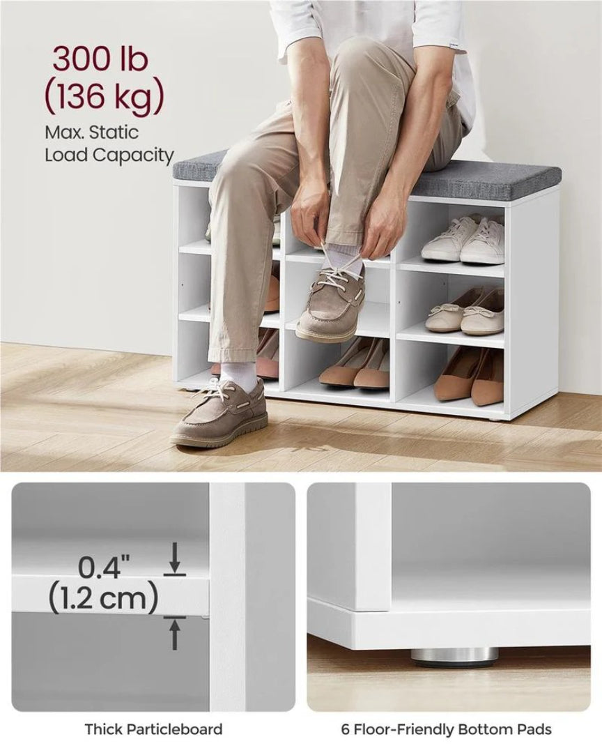 Shoe Storage Bench With Cushion, 9/10/12 Compartments Organizer