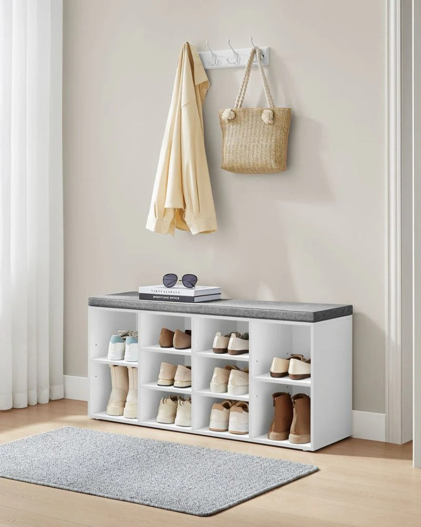 Shoe Storage Bench With Cushion, 9/10/12 Compartments Organizer