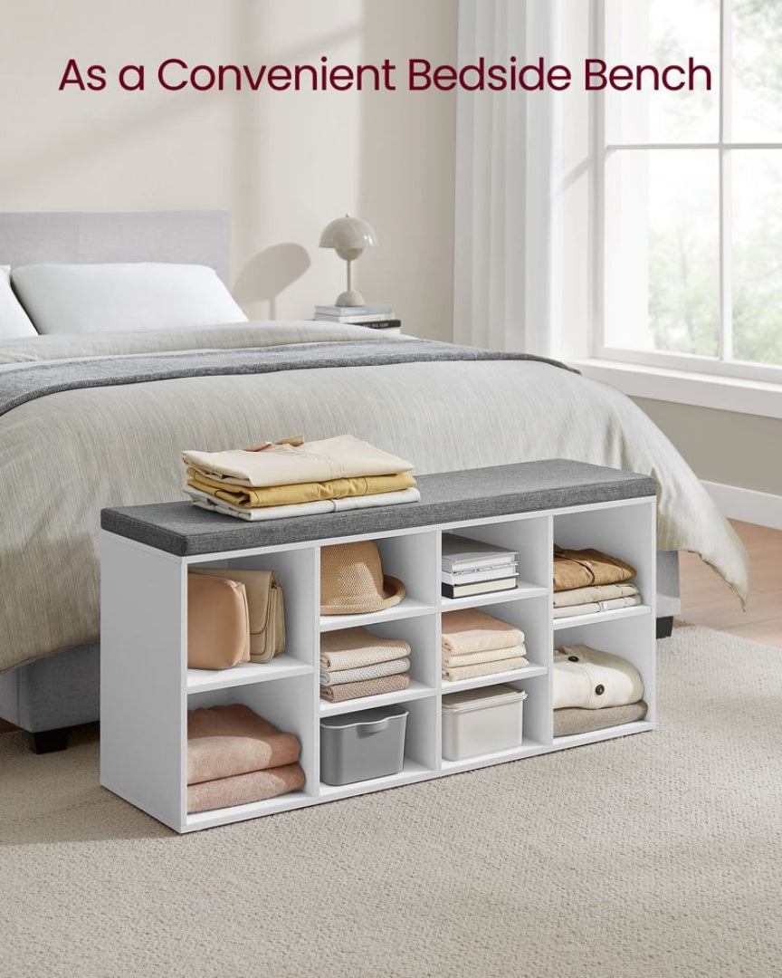 Shoe Storage Bench With Cushion, 9/10/12 Compartments Organizer