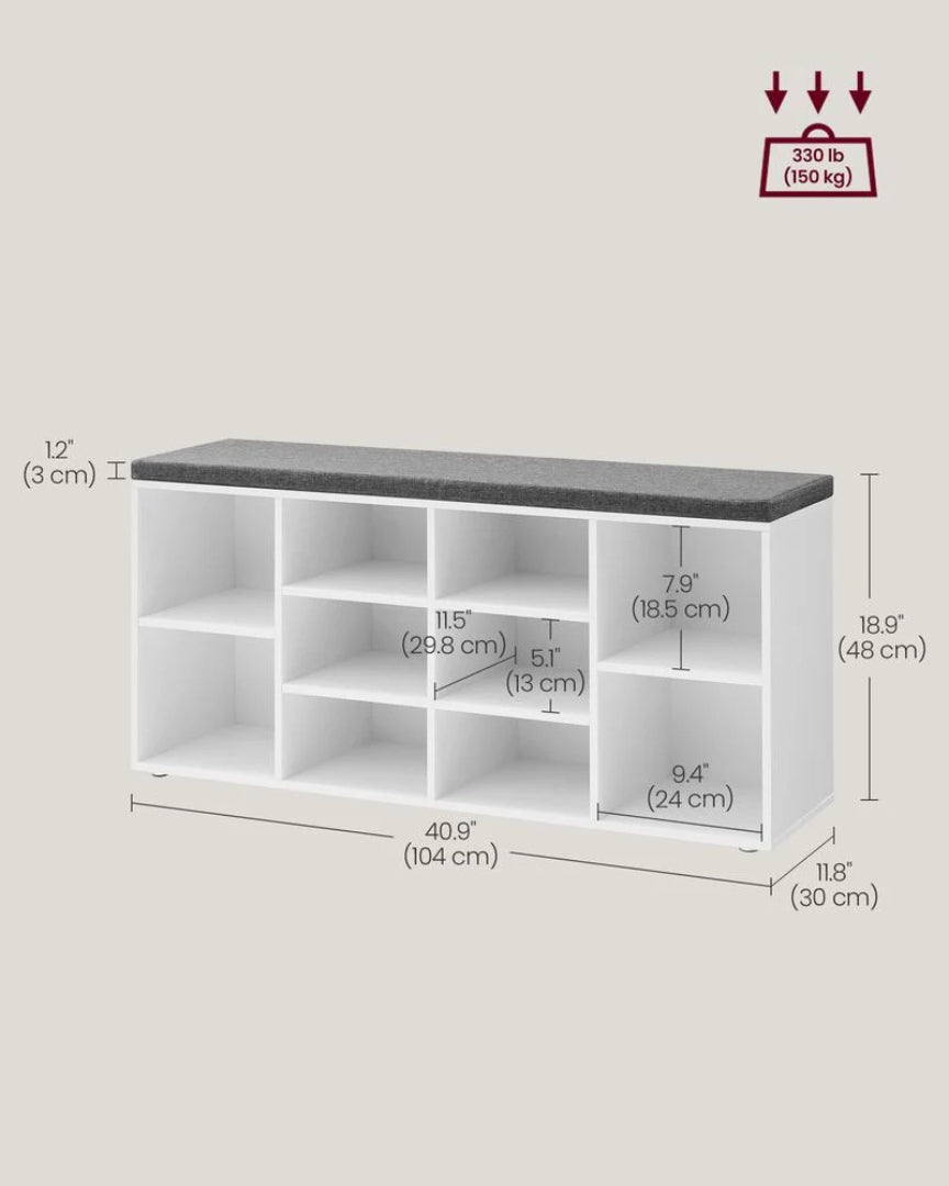 Shoe Storage Bench With Cushion, 9/10/12 Compartments Organizer