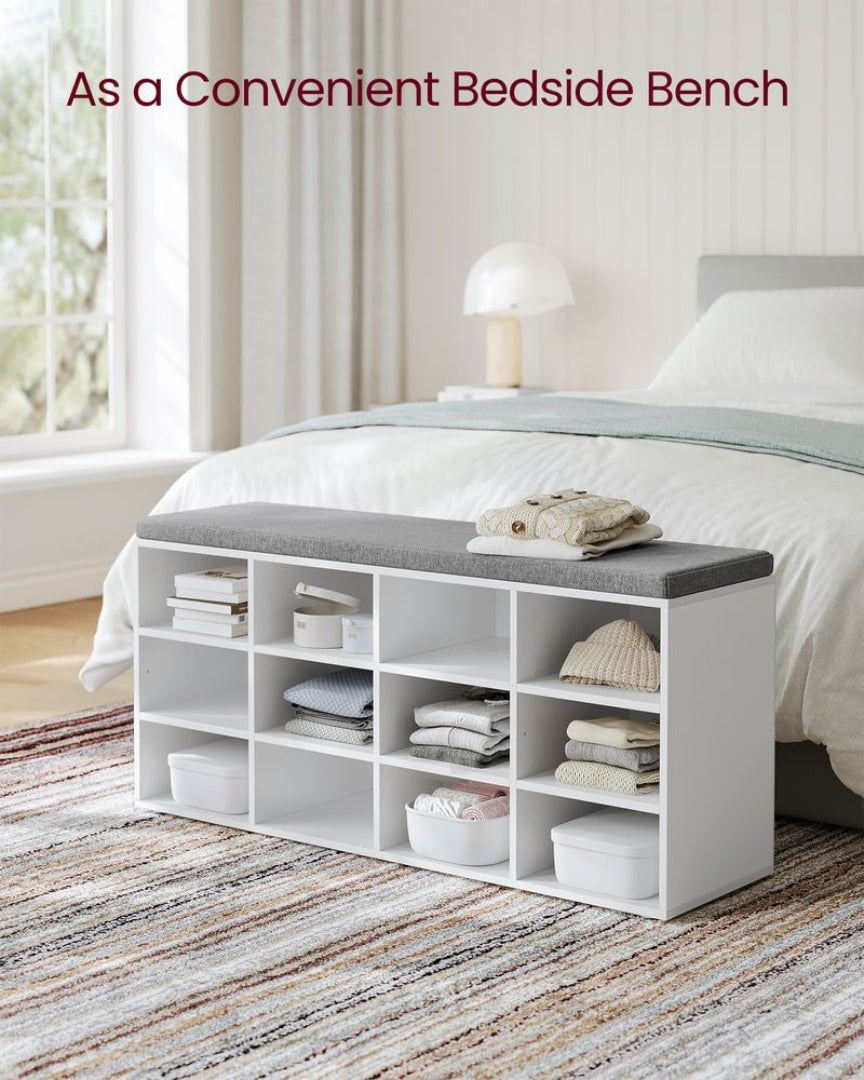 Shoe Storage Bench With Cushion, 9/10/12 Compartments Organizer