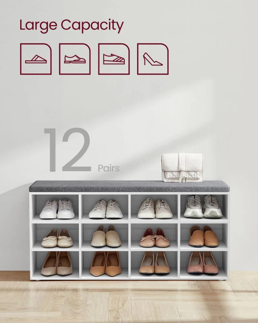 Shoe Storage Bench With Cushion, 9/10/12 Compartments Organizer