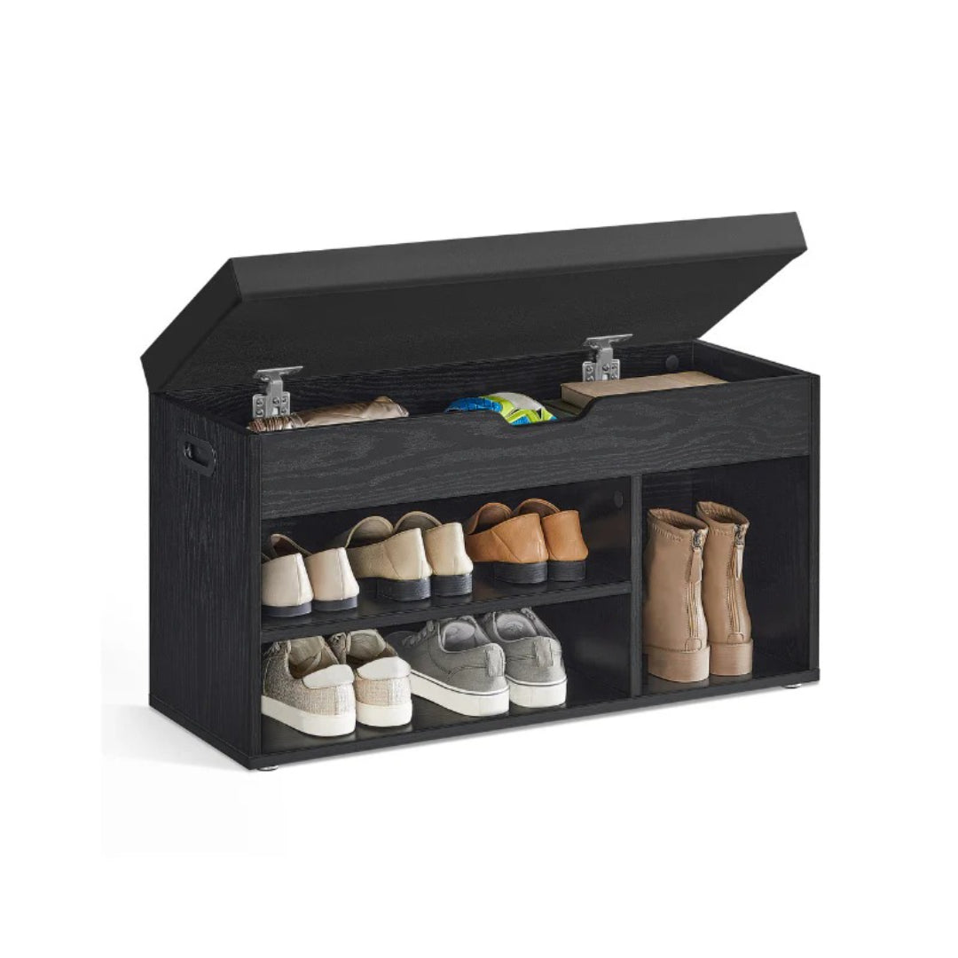 Shoe Storage Bench With Cushion, Drawers & Shelves, 31.5 Inch